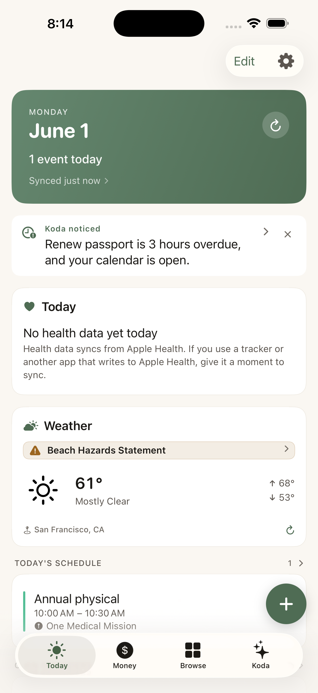 Koda for iOS — Today screen
